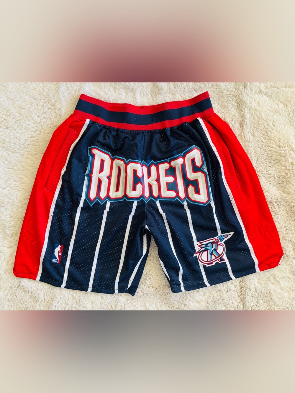 Authentic 95-96 Rare Just Don C Houston Rockets Away Road Shorts Navy Medium